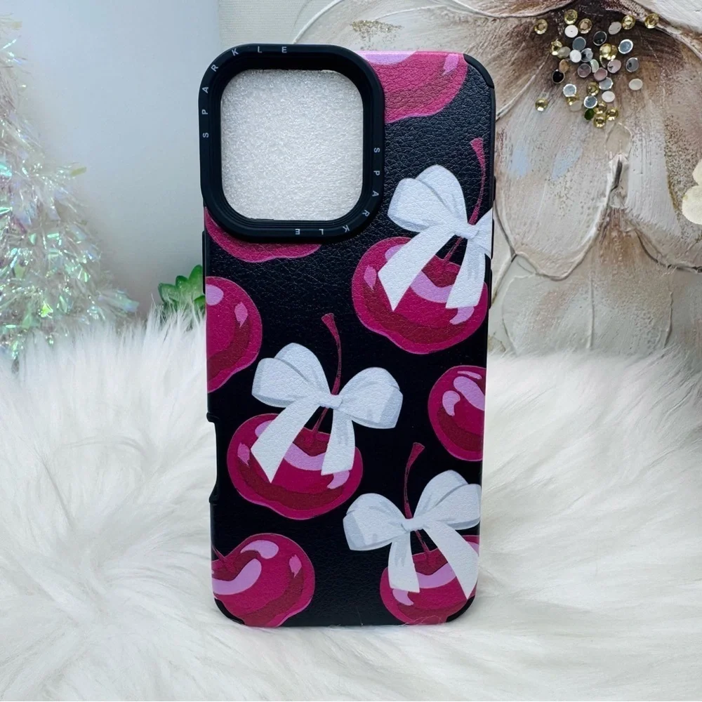 Chic iPhone 16 Pro Max Cherries & Bow Theme Case